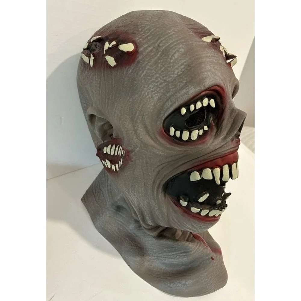 Zombie Monster Rubberized Teeth Gray Blood Costume Mask Adult Size Latex